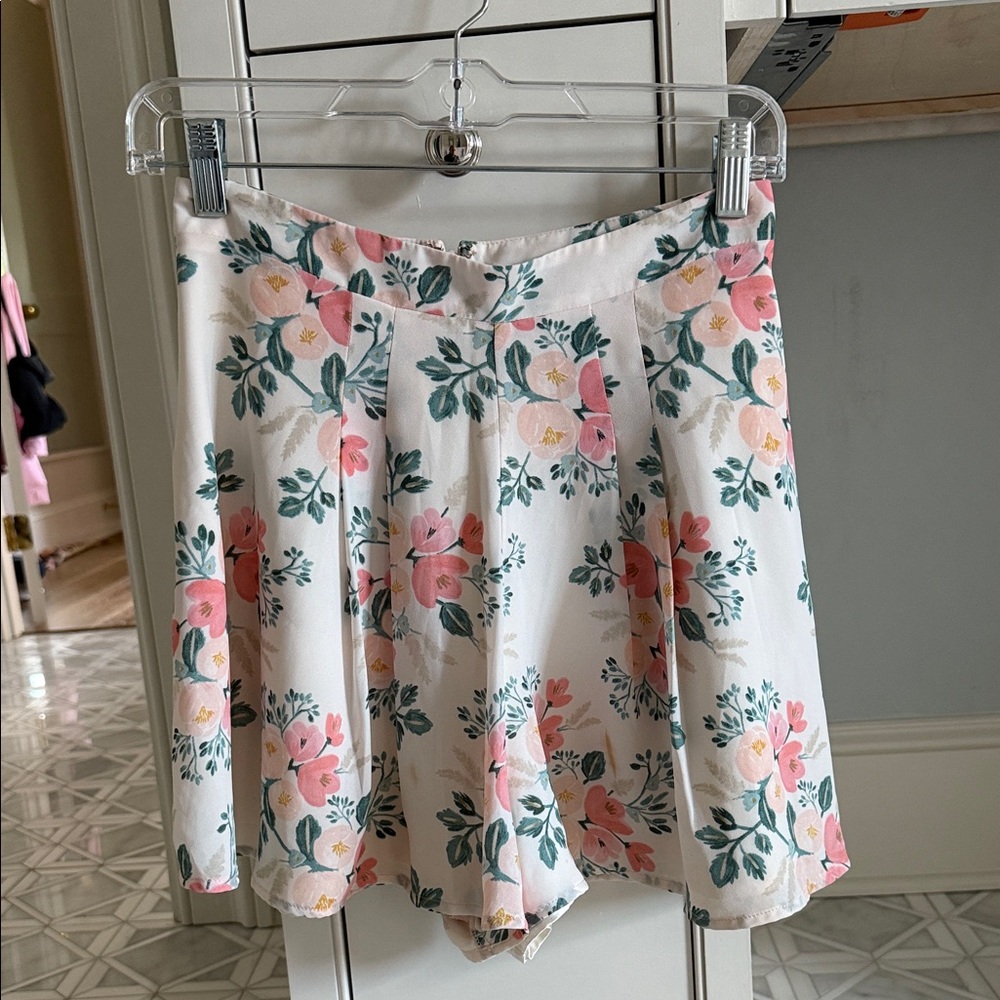 Paper Crown Floral High Waist Skort - Pink and Green